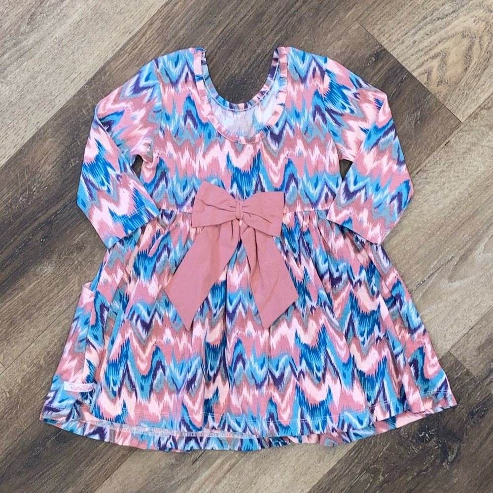 NWOT Ruffle Butts Pink & Blue Twirl Dress Tunic Bow Outfit 3T